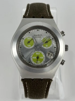 Swatch Irony Velenoso 34mm Silver/Green Quartz Chrono Date Watch w/Band &Battery - Image 1 of 4
