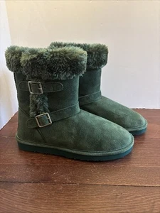 Lamo Cresson Suede Forrest Green Water Resistant Boots w/ Faux Fur NWT - Picture 1 of 5