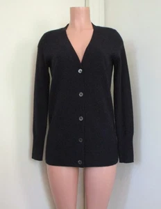 C BY BLOOMINGDALE'S 2-PLY CASHMERE NAVY V-NECK LONG SLEEVE CARDIGAN SWEATER, M - Picture 1 of 9