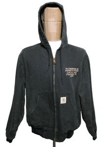 Chaqueta Carhartt De Colección Para Hombre Grande Negra Lona Cremallera Completa Con Capucha Forrada Térmicamente - Imagen 1 de 13