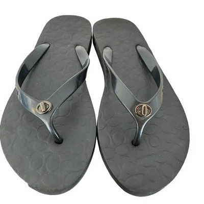 Coach Abbigail Black Rubber Thong Flip Flops Logo Hardware Women’s Sz ~8 - Image 1 of 4