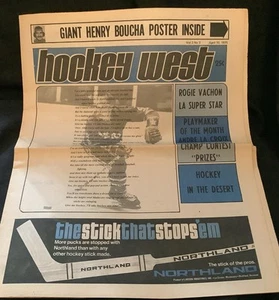 Periódico Hockey West abril 1975 (Vol 3 #3) con póster de Henry Boucha pliegue central - Imagen 1 de 6