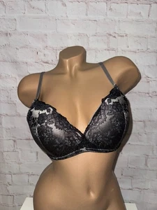 Gina Benotti Polster BH Bügel BH silbergrau taupe & schwarze Spitze Grösse 90B - Bild 1 von 4