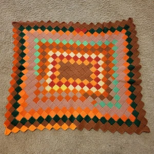 Handcrafted Throw Blanket / Rug Crochet Knit Boho Retro Hippie Festival 37"X33" - Picture 1 of 4