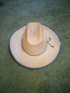 Vintage Straw Cowboy Hat Mexico Decent Condition Simple Design Blue Rim Rare Htf - Picture 1 of 21