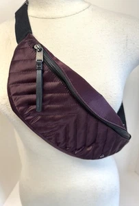 Athleta Belt Bag Fanny Pack Eggplant Plum Quilted Satin Power Of She EUC - Picture 1 of 12