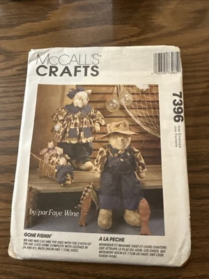 McCalls Crafts 7396 Mr & Mrs Cat & Kittens " Gone Fishin " Plush Home Decor 24" - Image 1 of 4