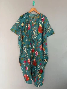 Maxi Vestido Multicolor Floral Caftán Para Mujer Caftán Algodón Estampado Caftán EE. UU. - Imagen 1 de 8