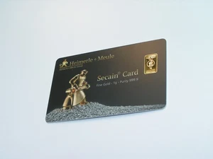 Goldbarren 1 g Gramm 999.9 Gold Heimerle und Meule Secain Card - Bild 1 von 3