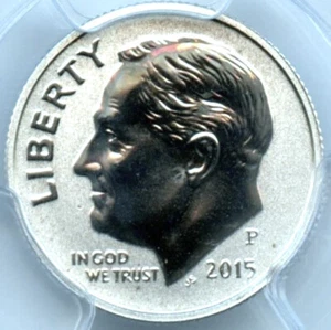 Moneda de diez centavos Roosevelt 2015, graduación profesional Pr69 Silver Rev PR, March of Dimes - Imagen 1 de 3