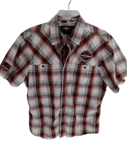 Harley Davidson Genuine Motor Clothes Mens Shirt SZ L Plaid Short Sleeve button - Picture 1 of 7