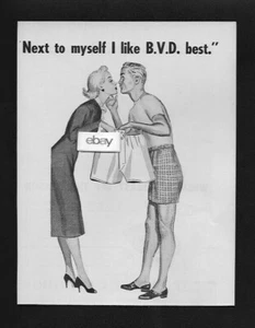 B.V.D. MENS UNDERWEAR 1961 NEXT TO MYSELF I LIKE B.V.D. BEST BOXER SHORTS AD - Picture 1 of 1