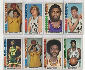 Lotto 8 carte basket Topps 1976-77 con Gervin Paultz vintage rc star hof ex-nm - Foto 1 di 2