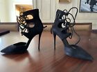 GUISEPPE ZANOTTI BLACK SUEDE BACK ZIP LACE UP HIGH HEEL SHOES SIZE 40 US SIZE 10