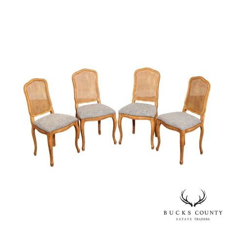 French Louis XV Style Set of Four Cane Back Dining Chairs Cover