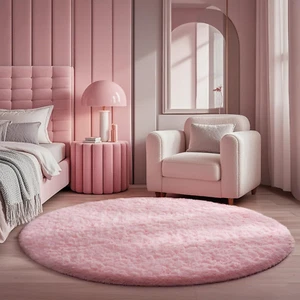 Round Rug 4Ft Pink Circle Area Rug, Fluffy Fuzzy Bedroom Carpet, Plush Soft Shag - Picture 1 of 6
