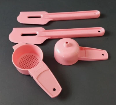 Tupperware Paddle Scraper Spatula Gadget Strainer Funnel ~ Set of 4 ~ New Pink - Image 1 of 3