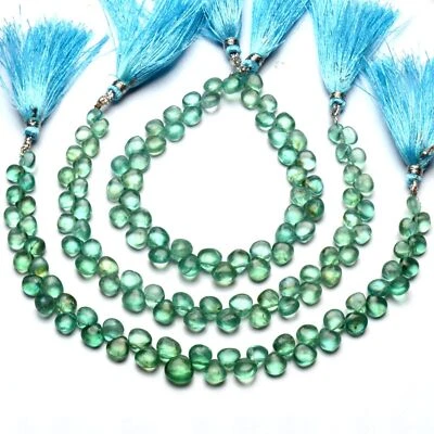 Gema de apatita verde océano natural múltiples tamaños cuentas de corazón liso hilo de 8" Foto 1 de 4