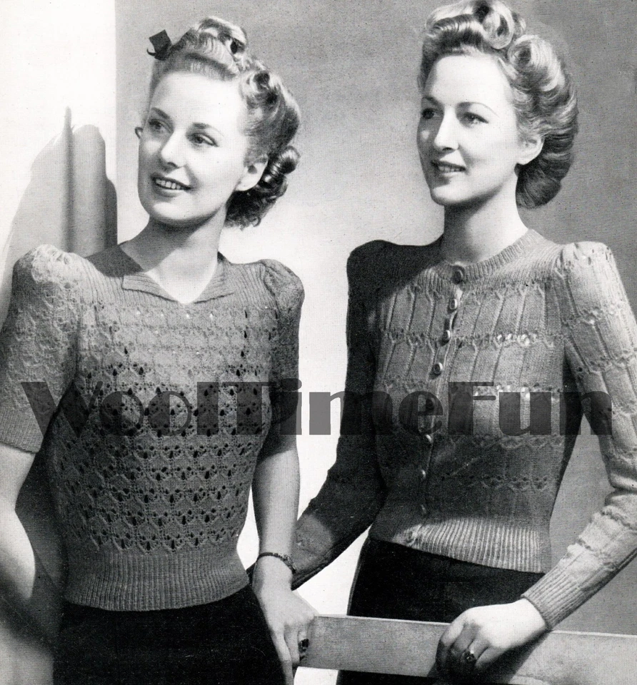 Knitting Pattern Vintage 40s Hearts Sweater/Cardigan/Twin Set. Long/Short Sleeve - Image 1 of 1