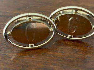 Vintage Mid Century Gold Plated Tone CORRECT Quality Men's Cuff Links Monogram G - Picture 1 of 10