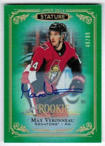19/20 2019 UD STATURE MAX VERONNEAU 174 ROOKIE RC GREEN AUTO /85 OTTAWA SENATORS - Picture 1 of 1