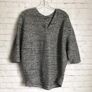 Uniglo Mujer Negro Gris Algodón Cuello en V Suéter Talla Grande Mangas de Tres Cuartos - Imagen 1 de 8