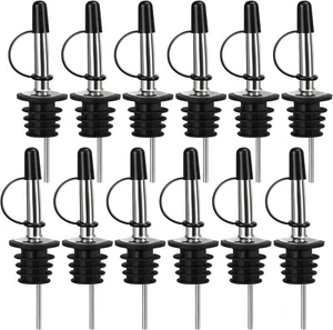 2 or 12 Pc Liquor Pour Spout Stainless Steel Classic Bottle Pourers with Rubber - Picture 1 of 20