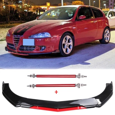 For Alfa Romeo 147 2001-2010 Red Front Bumper Lip Spoiler Splitter + Strut Rods - image 1 of 4