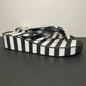 Womens KATE SPADE Rhett Striped Black and White Wedge Sandals / Size 10 Medium - Picture 1 of 8