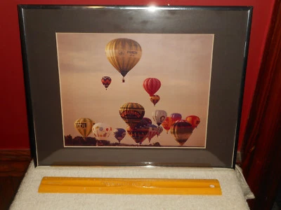 Vintage HOT AIR BALLOON Festival Photo 1980's Silver Metal Glass Framed - Image 1 of 4