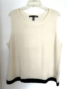 Linda Allard Ellen Tracy off-white sleeveless top 100% cashmere black trim 2X - Picture 1 of 9