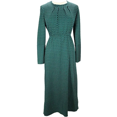 Maxi Vestido Vintage Años 60 70 S/M Vacaciones Estampado Geométrico Verde Azulado L/S Foto 1 de 4