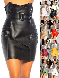 Koucla High Waist Lederlook Rock Minirock mit Gürtel - Bild 1 von 55