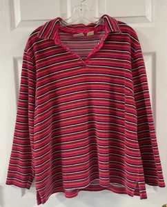 SJB St Johns Bay Womens Striped Long Sleeve Top 2XL Collar No Buttons Casual - Picture 1 of 5
