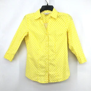 Como Shirt Womens Size Small Yellow Collared 3/4 Sleeve Button Up Top - Picture 1 of 7