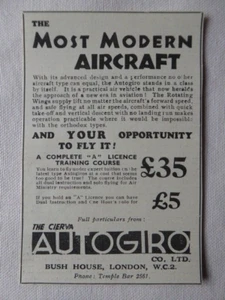 2/1933 PUB CIERVA AUTOGIRO AUTOGYRE GYROPLANE ORIGINAL AD - Imagen 1 de 1