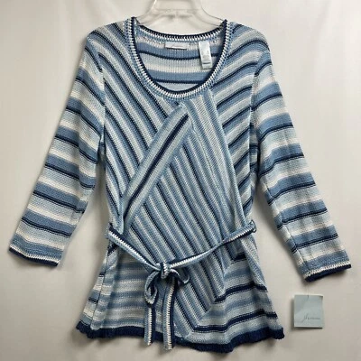 Suéter túnica Jh Collectibles para mujer XL azul suéter a rayas cinturón de corbata NUEVO Foto 1 de 4