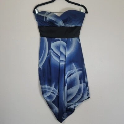 Vestido de Fiesta BCBG Maxazria 100% Seda Talla XS/2 Azul Cóctel Asimétrico Noche Foto 1 de 4