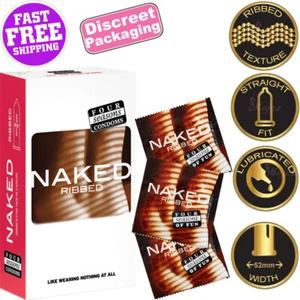FOUR SEASONS NAKED RIBBED 12-300 CONDOMS LARGE PLEASURE 52MM LUBRICATED NEW - Picture 1 of 39