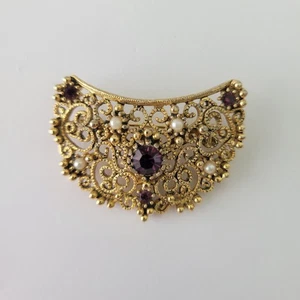 Vintage signierte JJ burgunderrote Strass Kunstperlen goldfarbene Retro Brosche Anstecknadel Jonette - Bild 1 von 3