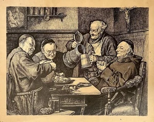 Eduard von Grützner - Pan de vísperas monjes cerveza dibujo diseño 1900 - Imagen 1 de 1