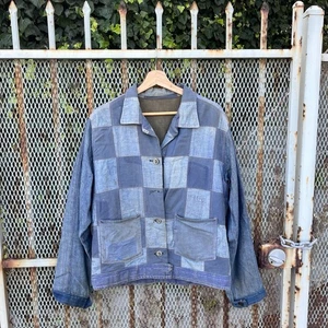 50s/60s Handmade Denim Patchwork Chore Coat Jacket Men's Size XL Vintage Retro - Picture 1 of 16