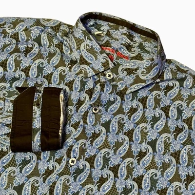 Camisa Luciano Visconti Negra Paisley Abotonada Manga Larga Puño Abatible Para Hombre L Foto 1 de 4