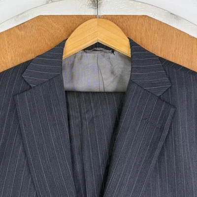 Tom James Suit Mens 40S Gray Pinstripe 2 Button Innocenti Wool Canvas Pant 36x27 - Image 1 of 4