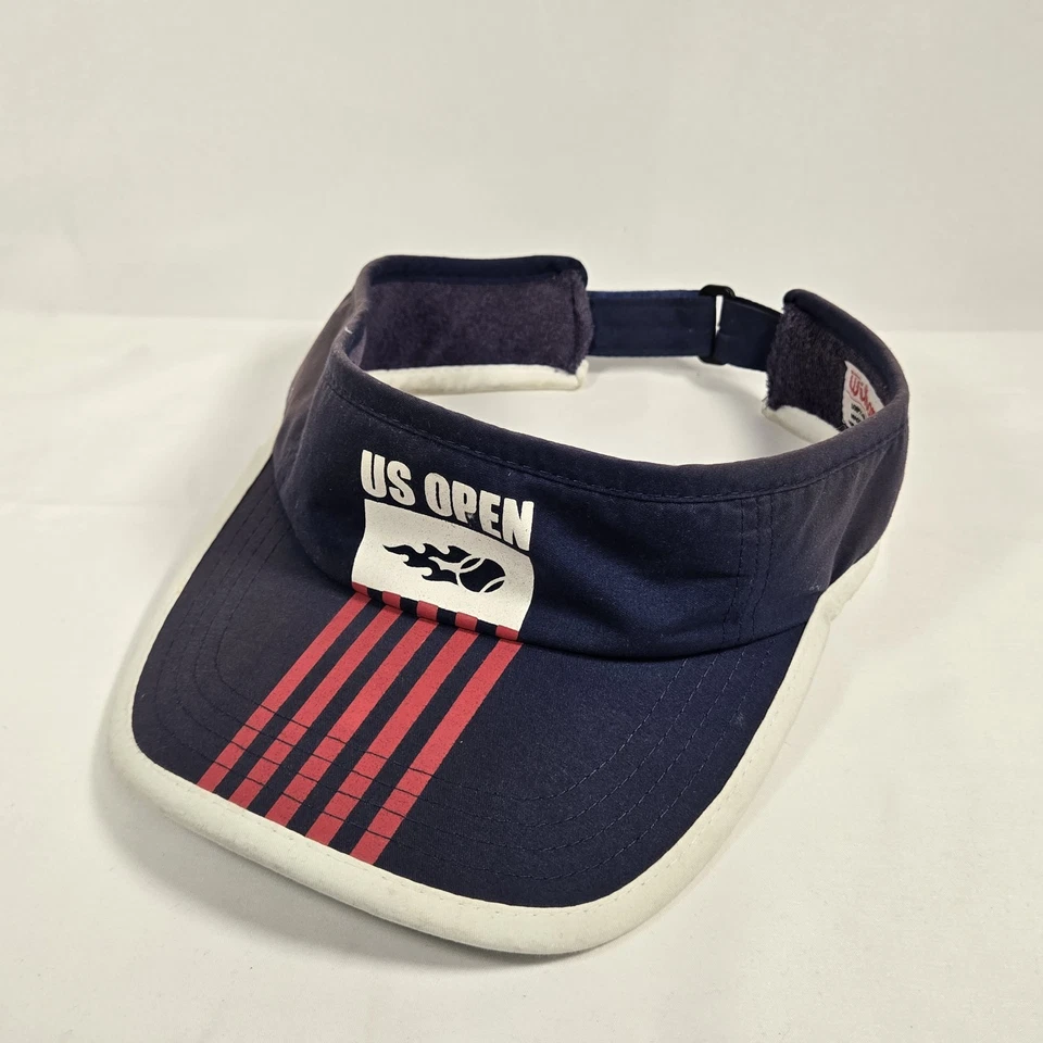 Wilson US Open Visor Hat Cap Strap Back Unisex Red Blue Stripes Adjustable VTG - Image 1 of 4