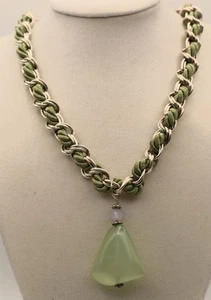 Vintage Pendant Necklace Sterling Silver 925 Chain & Green Cord, Toggle Clasp - Picture 1 of 8