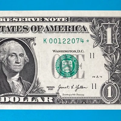 K 00122074 * : 500K (Dallas/K/11) $1 One Dollar Bill Star Note 2021 Series *UNC* - Image 1 of 3