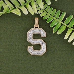 14K Yellow Gold Plated Lab Created Diamond "S" Initial Charm Pendant - 2.26 CTW - Picture 1 of 7