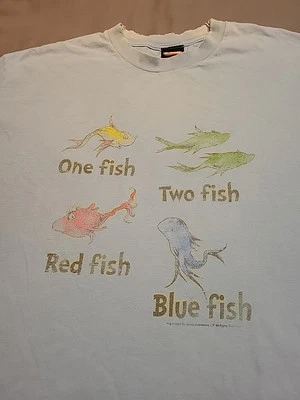 2007 Dr Seuss Sz XL Tshirt One Fish Two Fish Blue Fish Y2K Distressed Pre Loved  - Image 1 of 4