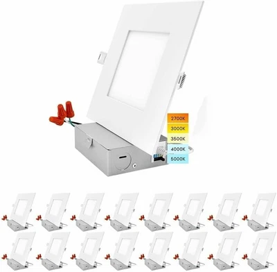 Luxrite 6 Inch Ultra Thin Square LED Recessed Light 5 Color Option 16-Pack
